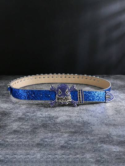 1pc Unisex Rhinestone Skull & Bullet Decor Punk Style Belt