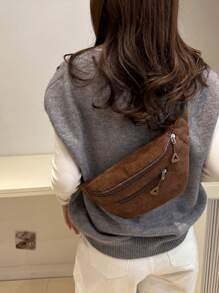 1pc Corduroy Chest Bag/Waist Bag, Retro Minimalist Korean Style Casual Lightweight Fabric Bag