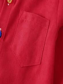 男童长袖红领单排扣休闲衬衫，秋冬季百搭小男孩衬衫，圣诞节