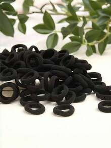 100/200/500条装黑色高弹力发圈，适合女性/女孩 | 无缝加厚发圈，保护头发，无痛马尾辫发圈 | 基础款发圈大包装，适合所有发质，发饰，发圈，头部配饰，健身运动跑步装备橡皮筋 - 黑色 - 查看 3