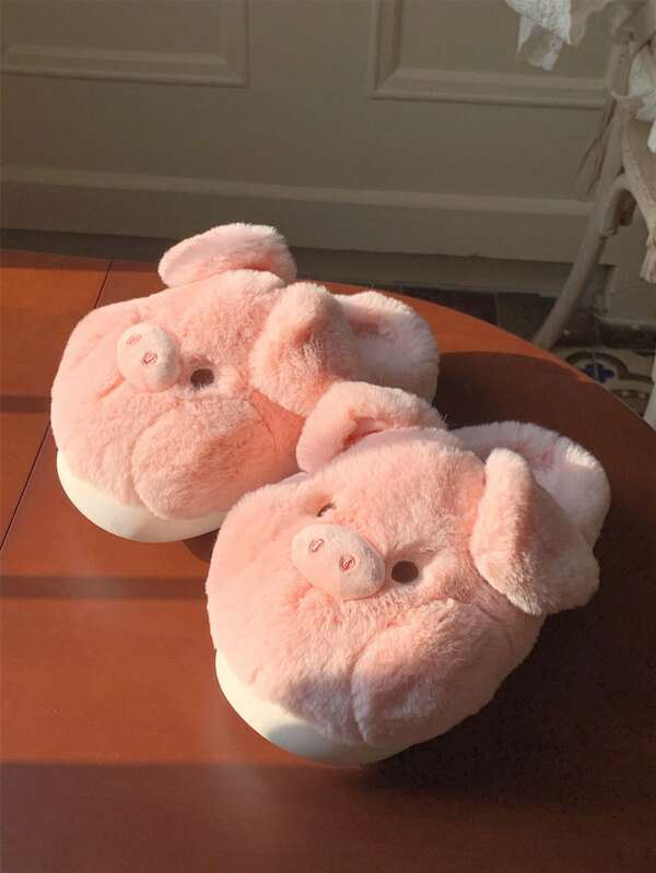 XIXITIAO 1 par de pantuflas rosas de cerdo de dibujos animados lindas con suela gruesa, zapatos térmicos forrados de cerdo esponjoso para interiores, adecuados para el hogar y ocasiones de fiesta