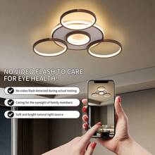 Modern 5-Ring Coffee LED Ceiling Light – Stepless Dimming With Remote Control, 3000K-6500K Adjustable, Stylish Flush Mount Fixture For Living Room, Bedroom, Kitchen - HY-pL0005-5H-cR - View 8