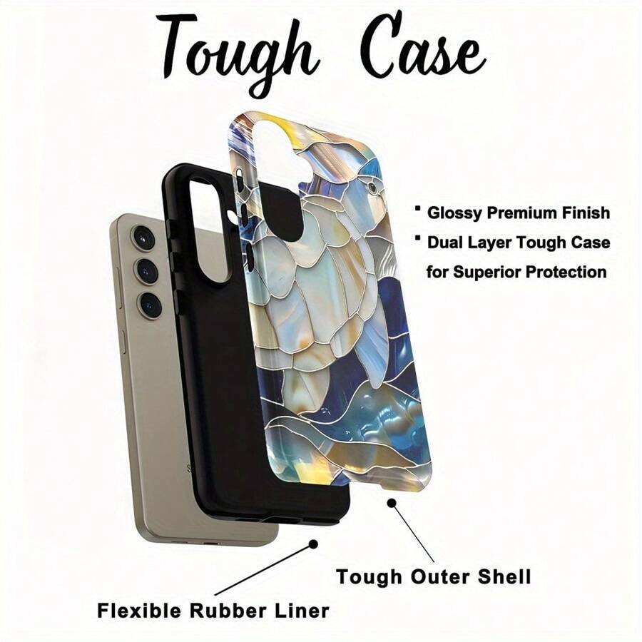 Creative Glass Turtle Printed Phone Case - Durable, Double Protection Design For Samsung Galaxy Series Phones Including S25, S24, S23, S22, S21, S20 FE, A15 And A16 Series A For IPhone 16 15 14 13 12 11 Pro Max
