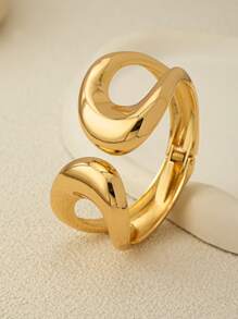 1 pieza Brazalete de metal con diseño geométrico de diseño básico sobredimensionado, conjunto de brazaletes de mujer con diseño minimalista de gota de agua con cierre de bisagra, joyería de moda para uso diario, citas, fiestas.