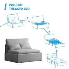Twin/Queen Size 2 In 1 Convertible Sofa Bed, Linen Loveseat With 1 Foldable Mattress And 2 Cushions, Pull Out Sleeper Sofa,Couch Bed For Small Place, Apartment And Office And Living Room - 淺灰色 - 查看 10