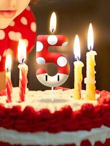 Red Cartoon Mushroom Themed 0-9 Number Birthday Party Cake Decorative Candles - Multicolor - View 7
