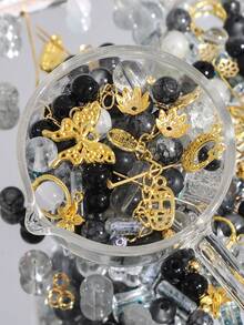 beadia 30-50克/包混合玻璃珠、金色金属吊坠隔珠、各种黑色玻璃珠，适合DIY珠宝制作、项链和手链工艺品，女士手工材料 - 黑色 - 查看 3