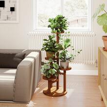 Bamworld 4-Tier Wooden Plant Stand - Indoor/Outdoor Corner Shelf For Multiple Plants, Round Flower Holder For Living Room/Patio - 棕色 - 查看 3