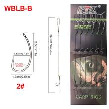 FTK 22cm 6pcs Leader Carp Fishing Hooks Hair Equipment With Line 30-60lb 2/4/6/8 # Europe Feeder Group Carp Hook Accessories