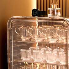 1 pieza de caja de almacenamiento de tazas acrílicas de gran capacidad, organizador de tazas de té transparente a prueba de polvo, accesorio de cocina y comedor, organización del hogar, decoración de la habitación, cestas, cubos y contenedores para la organización del hogar. - Blanco - Ver 2