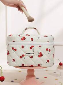 3 件套可爱樱桃印花大容量多功能手提包女士化妆包化妆品收纳袋唇彩指甲油配件旅行礼物生日、情人节、圣诞节、新年、返校旅行必备包学校度假节日用品旅行包女士
