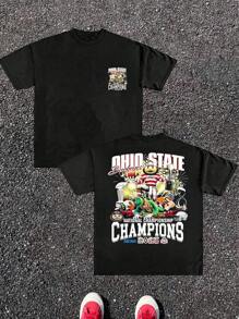 Ohio State Buckeyes Champions 2023 National Championship Double Sided Digital Printed Men's Short Sleeved T Shirt 1Pcs Casual 100% Cotton 220g Tee Comfortable