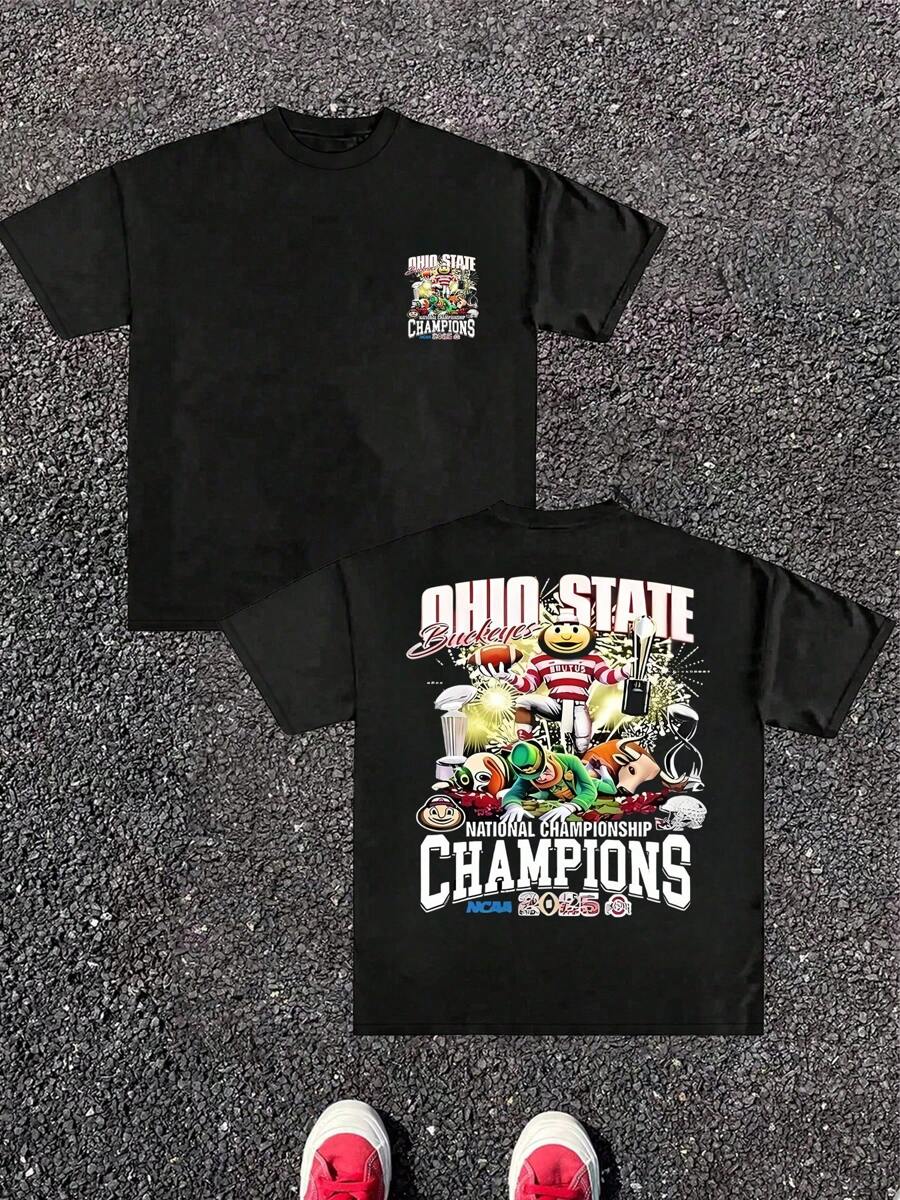 Ohio State Buckeyes Champions 2023 National Championship Double Sided Digital Printed Men's Short Sleeved T Shirt 1Pcs Casual 100% Cotton 220g Tee Comfortable