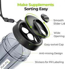 Large Pill Dispenser Can Store 7 Various Supplements, Travel Pill Organizer Bottle With Anti-Mix Design, Arthritis-Friendly Pill Holder With Wide Opening & Slider Lid, Includes 20 Blank Stickers,10133978