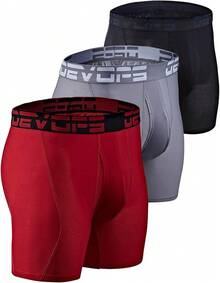Men's Cool Dry Mesh Boxer Trunks 6-Inch Briefs, 3-Pack - 6吋(黑色/紅色/鋼色) - 查看 1