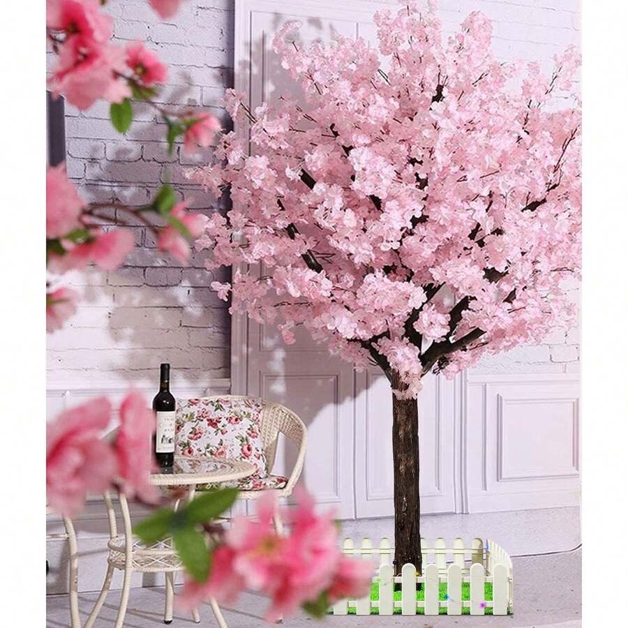 1pc Artificial Cherry Blossom Tree - Handmade Pink Fake Cherry Blossom Tree Centerpieces For Wedding Party Christmas Garden Indoor & Outdoor - Pink - View 1