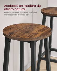 Taburete de Bar, Juego de 2, Sillas de Bar, Sillas de Cocina con Estructura de Metal, Fácil Montaje, con Reposapiés, para Cocina, Salón, Comedor, Marrón Rústico y Negro/ - Marrón - Ver 2