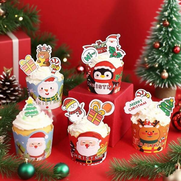 New Christmas Cupcake Packaging Box, Muffin Cup, Cartoon Christmas Cupcake Decorative Inserts Christmas Christmas Decorations Christmas Pajamas Christmas Gifts Christmas Decor