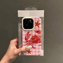 1个TPU材质可爱粉色螃蟹星星格子图案手机壳，兼容苹果/ - 白色 - 查看 2