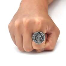 1pc Stainless Steel Saint Benedict Exorcism Cross Pendant, 18K Gold Plated Stainless Steel Ring, Hiphop Jewelry Gift, Daily Wear