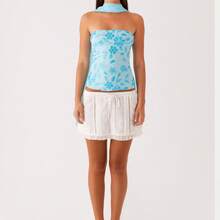 Women Crop Tube Tops And Scarf Summer Sequin Floral Embroidery Bandeau Backless Shirts For Streetwear - 藍色 - 查看 1