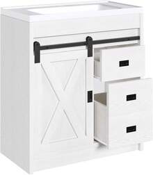 31" Farmhouse Bathroom Vanity With Sink Combo, Freestanding Cabinet With 2 Drawers & Sliding Barn Door, Small Bathroom Storage, White/Grey/Dark Grey/Dark Oak - 白色 - 查看 6