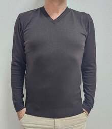 JEWELRY KNITS Men's Cold Weather Blouse | Men's Knitted Sweater | Winter Knitted Wool Pullover Long Sleeve V-Neck - Rust Brown - View 7