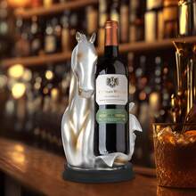 Portabotellas de vino premium con forma de cabeza de caballo, hecho de resina. Escultura decorativa moderna para botellas de vino y expositores, ideal como regalo de decoración de mesa (plata y oro).