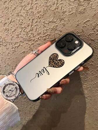 1 件豹纹爱心可爱图案哑光纹理电镀按钮 + 独立摄像头 + 哑光柔软防滑防摔 IMD 手机壳兼容 防水防震防刮