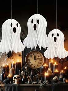 1/2/3pcs Halloween Hanging Decoration, 3 Sizes Of Honeycomb Paper Ghost, Suitable For Halloween Parties, Home And Outdoor Decoration Home Decor Halloween Decor Room Decor - Multicolor - View 5