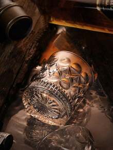 1 pezzo Bicchiere da whisky intagliato, bicchiere vintage, bicchiere per bevande forti di tipo a tamburo, bicchiere da bar con rilievi, bicchiere da bere con base pesante, bicchiere da cocktail vintage per bourbon, scotch, superalcolici, acqua, succhi, essenziale per il bar di casa, regalo per adulti, uomini e donne, regalo di Ognissanti