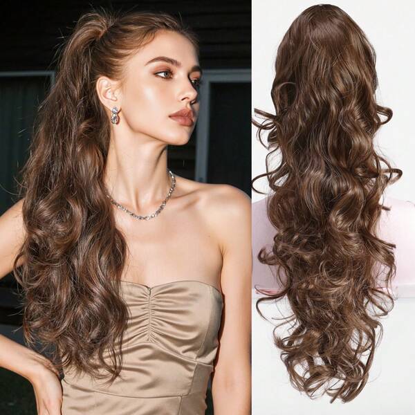 30-Inch Multi-Layered Long Water Wavy Cyrly Wave Ponytail Extension - Synthetic Fiber, Perfect For Daily Use By Women Heat-Resistant