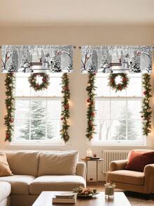 1 pezzo Tenda natalizia, in poliestere 140*45cm con disegno di pupazzo di neve e albero di Natale, tenda decorativa corta per finestra, tenda corta, decorazioni natalizie per la casa 2025, regalo di Capodanno 2026, per cucina, soggiorno, camera da letto, bagno, studio, decorazione per la casa, forniture per feste stagionali invernali - Multicolore - Visualizzare 4