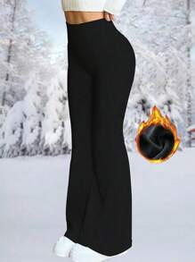 Women's Thermal Fleece Lined High Waist Flare Pants, Winter Fitness Warm Thick Leggings Soft Yoga Pants, Women's Clothing, Women's Winter Clothing