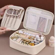 Large Triple Compartment Travel Cosmetic Bag, Makeup Case, Travel Accessories, Brushes, Conditioner And Skin Care Product Organizer - 白色 - 查看 2