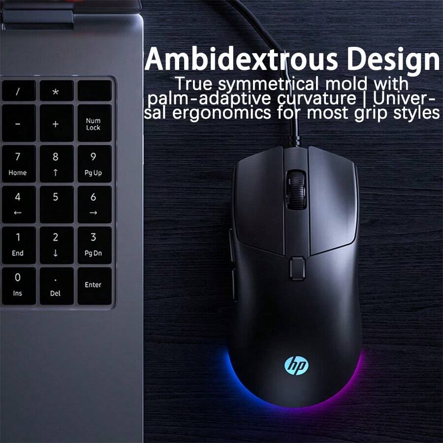 HP G160 職業級電競滑鼠 6鍵宏編程配置 高精度光學追蹤 耐用微動開關 人體工學握感 - 黑色有聲 - 查看 1