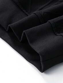 Moletom Masculino Casual Folgado com Capuz e Zíper Parcial, Outono