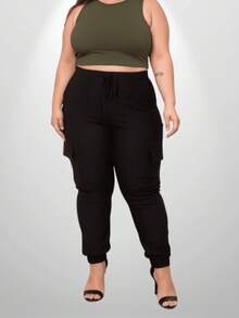 Women's Plus Size Cargo Jogger Pants - màu đen - Xem 4