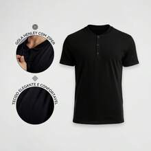 Men's Slim Casual Shirt With Henley Collar In Lightweight 30.1 Thread Cotton Ideal For A Clean, Urban, Comfortable And Timeless Look - Black - View 6
