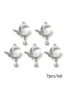 7/14 件随机 Y2K 风格白色吊饰类型包括心形和蝴蝶结吊坠、DIY 项链、手链和耳环配件材料 - 白色 - 查看 15