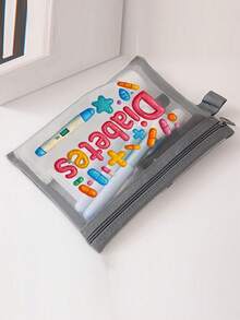 Cartoon Pill Pattern Fun Mesh Cosmetic Bag, Red Air Cushion Portable Storage Bag, Cosmetic Bag, Skin Care Bag, Travel Essentials, Dormitory Supplies, Wedding Bridal Gifts, Mother's Day Gifts, Birthday Gifts, Gifts For Friends And Teachers, Medicine Storage Bag, Bathroom Storage Bag, Jewelry Storage Bag, Lip Oil And Cosmetics Storage Bag, Student Dormitory Toiletries Bag, Gifts For Wife, Family, Friends, Colleagues, Must-Have For Back To School. - Multicolor - View 3