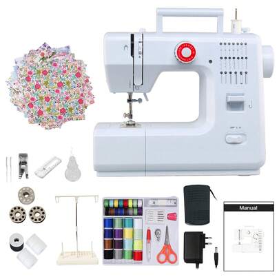 618 Mini Electric Sewing Machine With 42-Piece Sewing Kit + 25 Patchwork Pieces + Thread Holder EU Plug