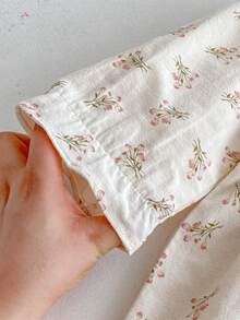 1pc Young Girl' Casual Floral Embroidered Long Sleeve Dress, Comfortable & Fashionable For Autumn - Apricot - View 6