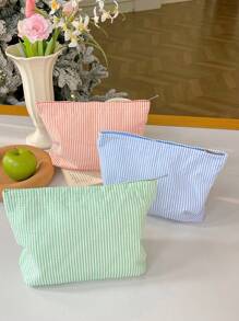1Pc Fashion Stripe Makeup Bag Waterproof Stripe Cosmetic Bag Women'S Cosmetic Bag Portable Canvas Travel Toiletries Storage Bags Makeup Case Clutch Purse Handbags Small Bag Storage Makeup Case,Candy Colored Handbag,Travelling Bags For Ladies,Sanitary Napkin Bag,Pencil Case Daily Big Large Capacity Makeup Brushes Travel Toiletry Bag - Multicolor - View 3