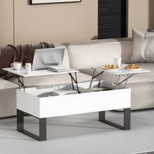 FXLTSBL Coffee Table, Height Adjustable Coffee Table, Pull-Out, Retractable Coffee Table, Separate Hidden Storage Compartment, Double Lifting Plate, Living Room Table, White - White - View 2