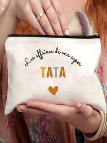 1pc "My Dear Aunt" French Print Cosmetic Bag, Women's Makeup Bag, Travel Toiletry Organizer, Thank You Gift, Patterned Makeup Bag, Travel Toiletry Organizer, Party Gift Zipper Pouch, Cosmetic Bag, Lightweight Travel Essential, Suitable For School Holiday Back To School, Travel Bag, Women Travel Bag Make Up Bag - Multicolor - View 3