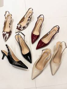 Women's Pointed Toe Adjustable Buckle Design Shiny High Heels - Apricot - View 2