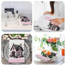 2/4/6/48 Stück Halloween Rosa Haus Muster Weiche Küchentücher/Handtücher, Multifunktional, schnell trocknende Geschirrtücher, geeignet für Küche, Feier, Hochzeit, Dekoration und mehr