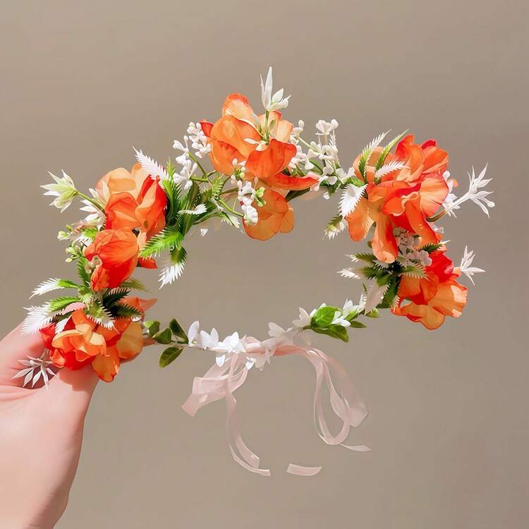 女孩花冠生日照片流行发饰花环节日节日花卉头饰 - 彩色 - 查看 17
