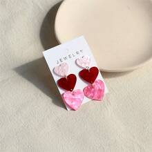 1 đôi bông tai mặt dây chuyền hình ba trái tim quyến rũ - Acrylic màu hồng và đỏ, đinh tán bằng thép không gỉ, thích hợp cho ngày lễ tình nhân và đeo hàng ngày. - Nhiều màu - Xem 8